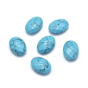 Synthetic Turquoise Beads, Faceted, Oval, No Hole/Undrilled, Dyed, Deep Sky Blue, 17.5~18x12.5~13x5.5~6mm