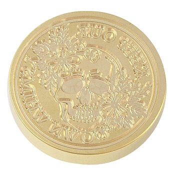 Halloween Wax Seal Brass Stamp Heads, for Wax Seal Stamp, Golden, Sugar Skull, 25.5x14mm, Hole: 7.5mm