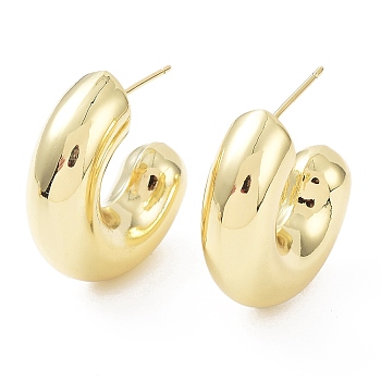 Rack Plating Brass Arch Stud Earrings, Cadmium Free & Lead Free, Real 18K Gold Plated, 27.5x8.5mm