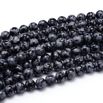 Natural Snowflake Obsidian Round Bead Strands, 10mm, Hole: 1mm, about 36pcs/strand, 15 inch