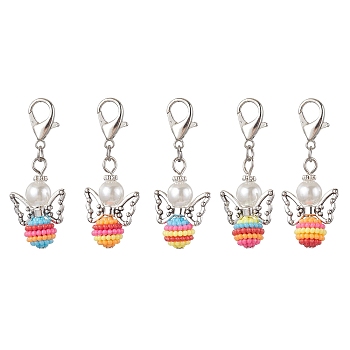 Colorful Angel Resin Pendant Decorations, Alloy Lobster Claw Clasps Charm for Bag Keychain Ornaments, Mixed Color, 45mm