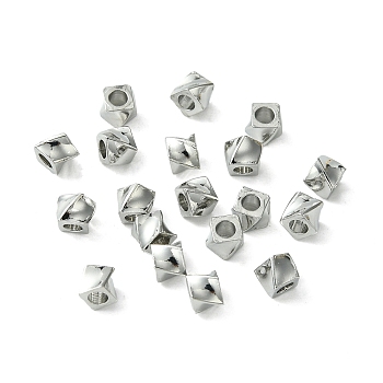 Brass Beads, Square, Real Platinum Plated, 3x4x4mm, Hole: 1.8mm