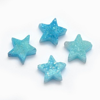 Electroplate Natural Druzy Quartz Charms, Star, Rainbow Plated, 12~12.5x13x5~7mm, Hole: 0.8mm