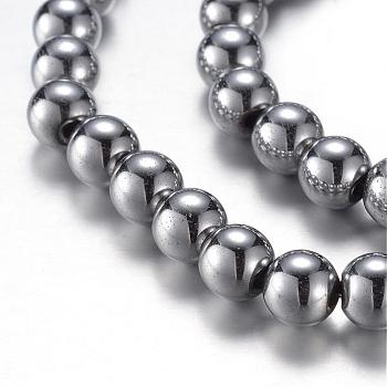 Electroplate Magnetic Synthetic Hematite Bead Strands, Grade A, Round, Platinum Plated, 4mm, Hole: 0.8mm, about 100pcs/strand, 15.7 inch(40cm)