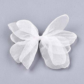 Bowknot Organza Ornament Accessories, For DIY Jewelry Making Craft, White, 85~92x37~50mm