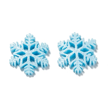 Opaque Resin Cabochons, Snowflake, Light Sky Blue, 28.5x25.5x5mm