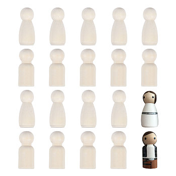 20Pcs 2 Styles Unfiished Wood Peg Dolls, for Kids DIY Painting Craft, Mixed Shapes, 43x18mm, 10pcs/style