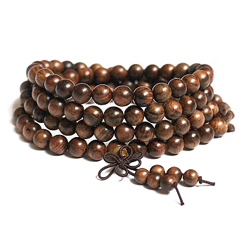 108 Beads Prayer Mala Bracelet, Wood Round Beaded Wrap Bracelet Necklaces for Ramadan & Eid Mubarak, Sienna, 35-3/8 inch(90cm)