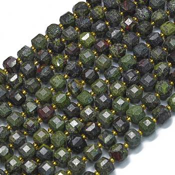 Natural Dragon Blood Beads Strands, with Seed Beads, Faceted Table Cut Cube, 8x8x8mm, Hole: 0.6mm, about 38pcs/strand, 15.35''(39cm)