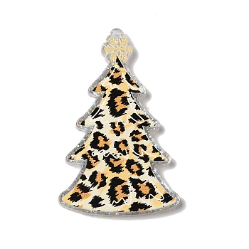 Christmas Tree Acrylic Pendants, with Glitter Power, Old Lace, 41x26x2mm, Hole: 1.6mm