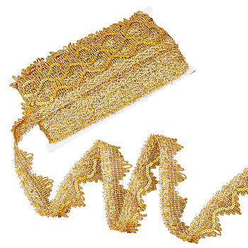 Polyester Ribbons, with Paillettes, Triangle, Gold, 1-5/8 inch(40mm), about 14.22 Yards(13m)/Bag