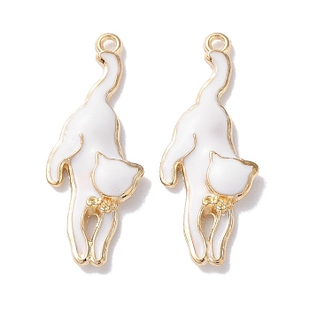 Alloy Enamel Pendants, Golden, Animals Theme Charm, Cat Shape, 28x11x2.5mm, Hole: 1.2mm