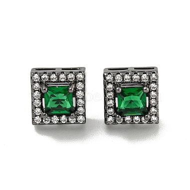 Square Brass Micro Pave Clear Cubic Zirconia Stud Earrings(EJEW-G387-03B)-2