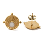 Ion Plating(IP) 304 Stainless Steel Flat Round Stud Earrings, with Enamel, Real 18K Gold Plated, 14.5x16mm(X-EJEW-C114-02G)