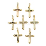 Brass Micro Pave Cubic Zirconia Pendants, Cadmium Free & Lead Free, Real 16K Gold Plated, Cross, Mixed Color, 31.5x21.5x4mm, Hole: 5x2.5mm(KK-E051-01G)
