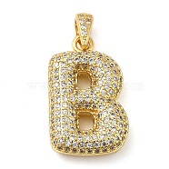 Brass Micro Pave Cubic Zirconia Pendants, Cadmium Free & Lead Free, Long-Lasting Plated, Real 18K Gold Plated, Letter B, 23x14.5x5.5mm, Hole: 4.5x3mm(KK-E061-03G-02)