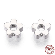 Rhodium Plated 925 Sterling Silver Beads, Flower, Nickel Free, with S925 Stamp, Real Platinum Plated, 5x5.2x2mm, Hole: 0.8mm(STER-T004-74P)