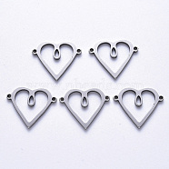 201 Stainless Steel Links Connectors, Laser Cut, Heart, Stainless Steel Color, 15x18x1.5mm, Hole: 1.2mm(STAS-S114-04)