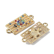 Alloy Rhinestone Connector Charms, Rectangle with Tortoise, Light Gold, Colorful, 26x11x2~2.5mm, Hole: 1.8mm(FIND-TAC0014-54B)