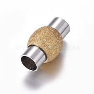 304 Stainless Steel Textured Magnetic Clasps with Glue-in Ends, Oval, Golden & Stainless Steel Color, 19x11mm, Hole: 6mm(STAS-G008-4)