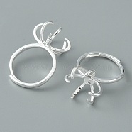 Adjustable Brass Finger Rings Components, 6 Prong Ring Settings, Silver, US Size 6 1/2(16.9mm), Tray: 14mm(KK-WH0044-99)