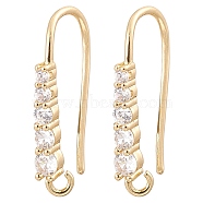 Brass Micro Pave Clear Cubic Zirconia Earring Hooks, Ear Wire, with Horizontal Loops, Real 18K Gold Plated, 17x9x2.5mm, Hole: 1.8mm, 20 Gauge, Pin: 0.8mm(ZIRC-YW0001-04G)