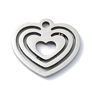 304 Stainless Steel Charms, Laser Cut, Heart Charm, Stainless Steel Color, 12.5x13.5x1mm, Hole: 1.4mm(STAS-C097-28P)