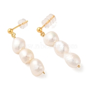 Sterling Silver Dangle Earrings, with Natural Pearl,  Jewely for Women, Oval, Real 18K Gold Plated, 46x8mm(EJEW-K273-18G)