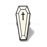 Coffin with Cross Enamel Pin, Halloween Alloy Badge for Backpack Clothing, Electrophoresis Black, Beige, 28x12x2mm, Pin: 1mm(JEWB-F016-10EB)