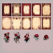 Flower Scrapbook Paper Pads & PET Stickers Set, for DIY Album Scrapbook, Background Paper, Diary Decoration, Dark Red, 140x100mm, 30pcs/set(PW-WG19486-04)