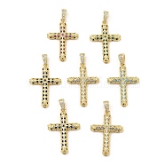 Brass Micro Pave Cubic Zirconia Pendants, Real 16K Gold Plated, Cross, Mixed Color, 31.5x21.5x4mm, Hole: 5x2.5mm(KK-E051-01G)