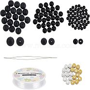 SUPERFINDINGS DIY Natural Black Agate Bracelet Making Kit, Including 100Pcs Round Matte Natural Black Agate Beads, 20PcsBrass Rhinestone Spacer Beads, Elastic Thread, 1PcBeading Needles, Mixed Color, 121pcs/bag(DIY-FH0003-91)