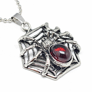 Alloy Glass Pendant Necklaces, with Iron Ball Chains, Spider, Antique Silver, 23.6 inch(60cm), 2mm(X-NJEW-S381-098)