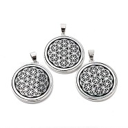 Natural White Shell Pendants, Platinum Plated Brass Flat Round Charms, Flower, 30x27x3mm, Hole: 4x6mm(SHEL-G017-01P-01)