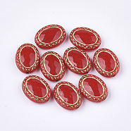 Plating Acrylic Beads, Metal Enlaced, Oval, Red, 17.5x13.5x6mm, Hole: 1.6mm(X-PACR-T008-06D)