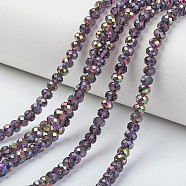 Electroplate Transparent Glass Beads Strands, Half Rose Gold Plated, Faceted, Rondelle, Purple, 8x6mm, Hole: 1mm, about 65~68pcs/strand, 15.7~16.1 inch(40~41cm)(EGLA-A034-T8mm-R17)