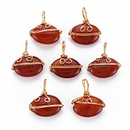 Natural Agate Pendants, with Golden Brass Findings, Dyed, Oval, FireBrick, 22~24x20~21x6~8mm, Hole: 6~7x4~5mm(G-S359-293D)