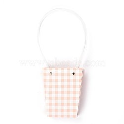 Trapezoid Kraft Paper Portable Bags, with Plastic Haddles and Tartan Pattern, Light Salmon, 36x13x0.8cm(CARB-J001-01D)