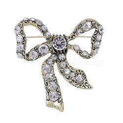 Bowknot Zinc Alloy Rhinestone Brooches, Antique Bronze, 54x50mm(PW-WG792CC-01)