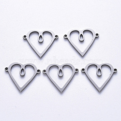 Tarnish Resistant 201 Stainless Steel Links Connectors, Laser Cut, Heart, Stainless Steel Color, 15x18x1.5mm, Hole: 1.2mm(STAS-S114-04)