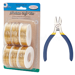 BENECREAT Round Aluminum Wire, with Iron Side Cutting Pliers, Gold, 15 Gauge, 1.5mm, 10m/roll, 6 rolls(AW-BC0003-31D-1.5mm)