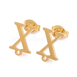 Ion Plating(IP) 304 Stainless Steel Stud Earrings, for Women, Letter X, 11x8mm, Hole: 1mm, Pin: 0.7mm(FIND-Q103-01X-G)