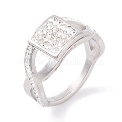 Square 304 Stainless Steel Finger Ring foe Women, with Rhinestone, Stainless Steel Color, 9mm, US Size 6~9(16.5~18.9mm)(RJEW-C086-13-P)