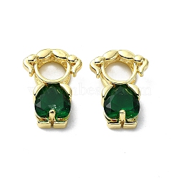 Rack Plating Brass Micro Pave Clear Cubic Zirconia Pendants, Real 18K Gold Plated, Long-Lasting Plated, Lead Free & Cadmium Free, with Glass, Human, Dark Green, 15x11.5x5mm, Hole: 5.5mm(KK-R157-11B-G)