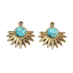 Ion Plating(IP) 304 Stainless Steel Pendants, Synthetic Turquoise Fan Charms, Real 18K Gold Plated, 23x22x6mm, Hole: 1.2mm(STAS-U014-01B-G)