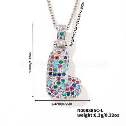 Brass Pave Colorful Cubic Zirconia Letter Pendant Box Chain Necklaces, Platinum, Letter L, 15.75 inch(40cm)(NU0575-38)