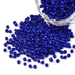 12/0 Opaque Colours Round Glass Seed Beads, Blue, Size: about 2mm in diameter, hole:1mm, about 3303pcs/50g(X-SEED-A010-2mm-48)