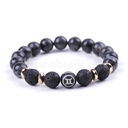 Natural Lava Rock Stretch Bracelets, Constellation Bracelet, Gemini, Inner Diameter: 2-3/8 inch(6cm)(PW-WG48909-03)