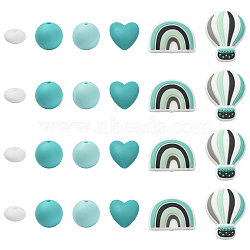 26Pcs Food Grade Eco-Friendly Silicone Beads, Light Cyan, 12~28x6~25x6~25mm(SIL-YW0002-42A)