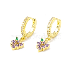 Cubic Zirconia Grape Dangle Hoop Earrings, Real 18K Gold Plated Brass Drop Earrings, Lead Free & Cadmium Free, Colorful, 25.5mm, Pin: 0.8mm(EJEW-H086-05G)